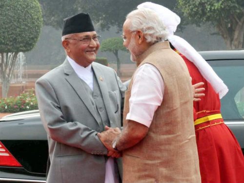 Nepalese Prime Minister KP Sharma Oli and Indian Prime Minister Narendra Modi