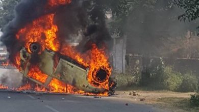 Saharanpur riots Burned car